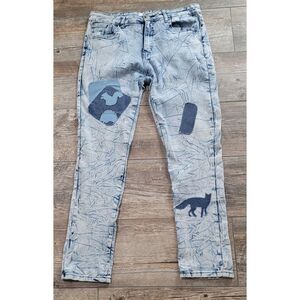 AQ Jeans Women Size 18 Blue High Rise Acid Wash Distressed Stretchy‎ Denim 33x28